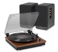 Audizio RP112L Bluetooth Record Player with Speakers and BS10 Wireless Bookshelf Speaker Set, light wood Turntable with built-in speakers, HDMI ARC home audio system
