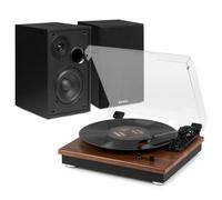 Audizio RP112L Bluetooth Vinyl Record Player with Active Bookshelf Speaker Set, 80W, Wireless Streaming, RCA & 3 Speed Turntable, Home HiFi System, Record Player with Speakers, Light Wood Finish