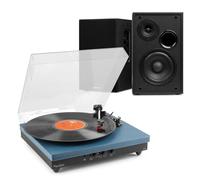 Audizio RP113D Bluetooth Record Player System with Stereo Bookshelf Speakers, Bluetooth, USB MP3, Headphone and RCA Output, Complete Home Turntable Audio Solution, 3-Speed, Blue