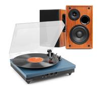 Audizio RP113D Complete Record Player Stereo System with Bluetooth Output, Bluetooth Bookshelf Speakers, USB, 3-Speed Turntable, Dark Blue Finish, HiFi Vinyl Package for Home Audio