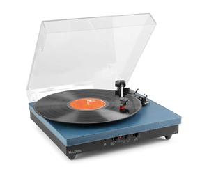 Audizio RP113D Retro Record Player with Bluetooth Output, Vinyl Turntable that Connects to Bluetooth Speaker, Built In Stereo Speakers, Home Audio LP Player, Dark Blue