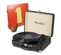 Audizio RP114BK Black Suitcase Vinyl Record Player with Built-in Speakers & Retro Wooden Vinyl Display Stand, Briefcase Turntable for Home Audio & Retro Music Lovers