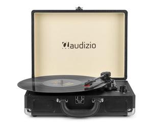 Audizio RP114BK Briefcase Vinyl Record Player, Stylish Record Player with Built-In Speakers, 3-Speed Compact System, USB Vinyl to MP3 Conversion, RCA Output, Black
