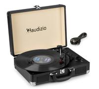 Audizio RP114BK Briefcase Vinyl Record Player, Stylish Record Player with Built-In Speakers, 3-Speed Compact System, USB Vinyl to MP3 Conversion, RCA Output, Black