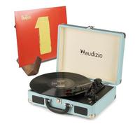Audizio RP114BL Blue Briefcase Record Player with Built-In Stereo Speakers & Retro Vinyl Record Display Stand - Portable Vintage Turntable, USB MP3 Encoding, RCA Output, 3-Speed Playback