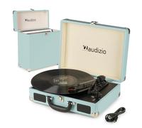 Audizio RP114BL Briefcase Record Player, 3-Speed Vinyl Turntable, Built-in Speaker, Portable Vinyl Player, USB MP3 Encoding, RCA Output, Record Case Holds 30-35 Albums - Blue