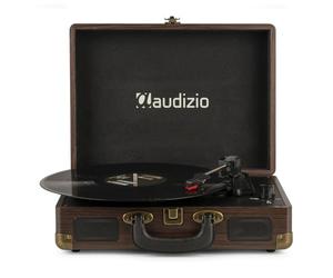 Audizio RP114W Briefcase Vinyl Record Player with Built-in Speakers, Retro Portable Wood Turntable, 3-Speed (33 1/3, 45, 78 RPM), USB Encoding, RCA & AUX Inputs, Headphone Output