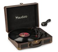 Audizio RP114W Briefcase Vinyl Record Player with Built-in Speakers, Retro Portable Wood Turntable, 3-Speed (33 1/3, 45, 78 RPM), USB Encoding, RCA & AUX Inputs, Headphone Output