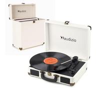 Audizio RP116CR Retro Record Player, Vinyl Player with Bluetooth Output, Briefcase Design, Built-in Speakers, Wireless Streaming, Portable Vinyl Record Case, Creme