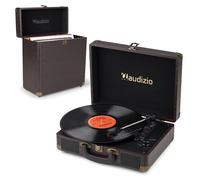 Audizio RP116DW Retro Record Player, Vinyl Player with Bluetooth Output, Briefcase Turntable, Built-in Speakers, 33/45/78 RPM, Dark Wood Vinyl Record Case Design
