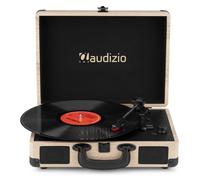 Audizio RP116LW Retro Briefcase Record Player, Vinyl Turntable with Built-In Stereo Speakers, Bluetooth In & Out, USB Vinyl to MP3 Converter, Three Speeds, Compact Portable Design - Light Wood