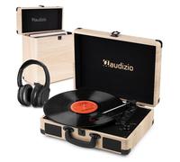 Audizio RP116LW Record Player with Bluetooth Output, Wireless Headphone, Vinyl Case, 3-Speed Turntable, Vinyl Player Portable Suitcase Design - Light Wood