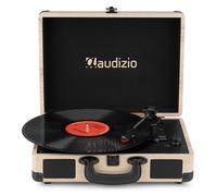 Audizio RP116LW Retro Briefcase Record Player, Vinyl Turntable, Bluetooth | Built-in stereo speakers, USB vinyl to MP3 converter, light wood