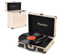 Audizio RP116LW Retro Record Player with Bluetooth Output, Briefcase Design & Built-In Speakers, Light Wood Finish, Vinyl Player with Bluetooth Output, Includes Vinyl Record Case for 30-35 Records