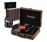 Audizio RP116W Record Player with Bluetooth Output, Vinyl Wireless Headphone Kit, Noise Cancelling Bluetooth Headphone, Vinyl Record Case, Plays 33/45/78 RPM