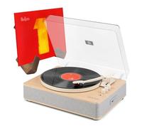 Audizio RP162S Retro Record Player with Built-in Stereo Speakers, Bluetooth Output & Natural Wooden Vinyl Display Stand, Home Audio Turntable for Vinyl Listening and Wireless Headphone Streaming