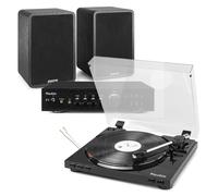 Audizio RP310 Black Record Player with Speaker Pair, Vinyl Turntable & HiFi Bookshelf Speakers, 200W Amp, USB MP3 Recording, Bluetooth, 33/45 RPM, Auto-Return & Optical Input - Complete Audio Kit
