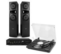 Audizio RP310 Black Record Player with Speaker Tower Pair & Amplifier, Vinyl Turntable HiFi System, Bluetooth, Bass Reflex, MP3 Recording, TV Input, 2x 6.5" Floor Standing Speakers - Tower hifi system
