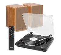 Audizio RP310 Bluetooth Record Player with KS10 Active Bookshelf Speakers, Vinyl Turntable with Auto Return, USB MP3 Recording, HDMI ARC, Optical, RCA, Black Wood