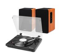 Audizio RP310 Vinyl Record Player with Auto Return & MP3 Recording and KS01 80w Bluetooth Bookshelf Speaker Set, Complete Home Audio Vinyl System, Retro Turntable with Wireless Playback, Wood Finish