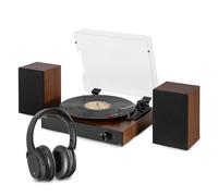 Audizio RP325W Bluetooth Record Player System with Wireless ANC Headphones, Built-in Amplifier & Bookshelf Speakers, Retro Wood Turntable, Vinyl & Bluetooth Streaming, Integrated Home Audio Kit