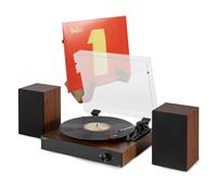 Audizio RP325W Record Player with Bluetooth, Speakers, Built-in Amplifier & Retro Wooden Vinyl Display Stand - Complete Home Audio Solution - Record Player with Speaker & Sleeve Holder