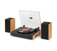 Audizio RP335BB retro record player with speakers, 80W stereo sound, Bluetooth receiver, 3-speed turntable, USB recording & playback, bamboo finish, - all-in-one vinyl system for audiophiles.