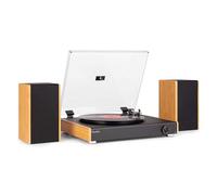 Audizio RP335BB retro record player with speakers, 80W stereo sound, Bluetooth receiver, 3-speed turntable, USB recording & playback, bamboo finish, - all-in-one vinyl system for audiophiles.