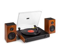 Audizio RP337W Record Player with Wireless Bluetooth Bookshelf Speakers, Battery Powered, 3-Speed Turntable, Auto Lift/Return & RCA, Modern Home Audio