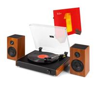 Audizio RP337W Retro Wood Record Player with Bluetooth Wireless Speakers & LP Display Stand