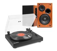 Audizio RP340 Vinyl Record Player System with Wood Bluetooth Bookshelf Speakers, Audio Technica Cartridge, HiFi Phono Preamp, Adjustable Speed, Remote, RCA - Complete Home Audio Solution