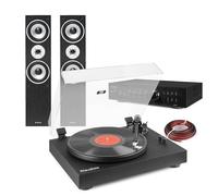 Audizio RP340 Vinyl Record Player with SHFT60B Tower Speakers and AD220B Amplifier - Complete Home Stereo HiFi Turntable with Speakers, Bluetooth & RCA Connectivity, Black Finish System