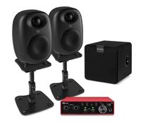 Audizio RS60 2.1 Studio Monitor Speaker Package with Active Subwoofer, PDX22 USB Audio Interface, Desk Stands & Stereo Linking Cable - Complete Home Studio and Gaming System