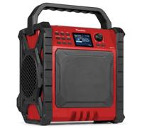 Audizio Temi-XL Rechargeable Job Site DAB+ Radio with Bluetooth, Portable DAB Radio for Builders, FM Work Site Radio, IP54, 40 Presets, 3.5mm Input, Red
