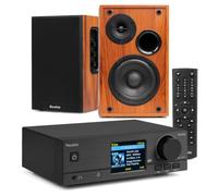 Audizio Teramo Internet Radio System with KS02 Active Speakers - Wood | 80W max, DAB+, FM, Bluetooth, Wi-Fi, dual alarms, sleep timer, 3m RCA cable included