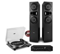 Audizio Toledo Bluetooth Hi-Fi Record Player, Wireless Vinyl Turntable with Audio Technica Cartridge, Pitch Control, Anti-Skate, Bluetooth Output for Speakers & Headphones - Black