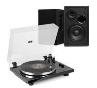 Audizio Toledo Bluetooth Record Player & HiFi Bookshelf Speakers Complete Home Audio System, Modern Turntable with RCA/BT Out, Stereo Sound, Remote, Black