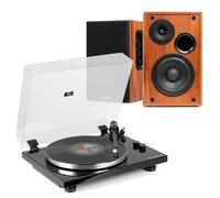 Audizio Toledo Bluetooth Record Player & HiFi Stereo Speaker System, Modern Turntable, Wireless & RCA Connectivity, Home Audio Vinyl Player with Speakers, Complete Record Stereo System (1) Wood)