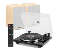 Audizio Toledo Bluetooth Record Player with Wireless Bookshelf Speakers, Hi-Fi Turntable Bundle, Audio Technica Cartridge, RCA Cable, 33 and 45 RPM, Wood Finish