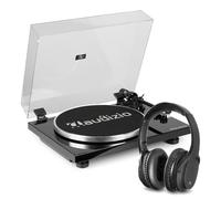 Audizio Toledo Hi-Fi Bluetooth Record Player, Vinyl Turntable with Wireless Bluetooth Headphones, Audio Technica Cartridge, Adjustable Tonearm and Pitch Control, Two-Speed Selection - Black