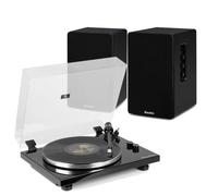 Audizio Toledo Hi-Fi Bluetooth Record Player with KS01 80w Active Wireless Speakers, Integrated Vinyl Turntable System, Stream to Bluetooth Devices, Black Finish for Home Audio