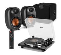 Audizio Toledo Hi-Fi Vinyl Record Player System with Wireless Bluetooth Speakers & Subwoofer - Premium Turntable with Audio Technica Cartridge, Preamp, Optical Input - Record Player Audio Package