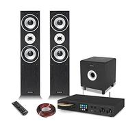 Audizio Tower HiFi System with Floor Standing HiFi Speakers, Active 10" Subwoofer, Stereo Amplifier, Bluetooth, Spotify Connect, DAB+/FM Radio, CD Player & Cables - Complete Home Audio Bundle