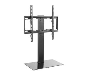 Audizio TTTS40 Universal TV Stand for 32-55" Screens, Height Adjustable Steel Frame with Elegant Tempered Glass Base, 30kg Max Load, VESA 100x100 to 400x400, Built-in Cable Management, Black