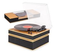 Audizio Tupelo Bluetooth Record Player with Dual Stereo Speakers, Modern Bamboo Design, 3 Speeds (33/45/78 RPM), Belt Drive, Bluetooth Receiver, Home Audio Vinyl System