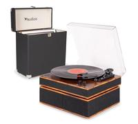 Audizio Tupelo Bluetooth Record Player with Speakers and Vinyl Storage Case, 3 Speed Belt Drive Turntable, Built In Amplifier, RCA Out, Dust Cover, Wood Finish