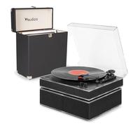 Audizio Tupelo Bluetooth Record Player with Speakers and Vinyl Storage Case, Belt Drive Turntable with Built In Amplifier, 3 Speeds, RCA Output, Black