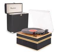 Audizio Tupelo Bluetooth Vinyl Record Player with Speakers and Record Storage Case, Bamboo Turntable Record Player with Built In Amplifier, 3 Speeds, RCA Out