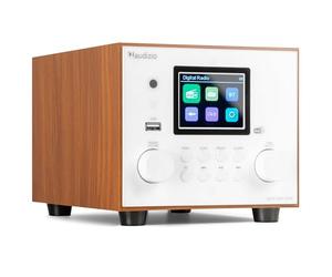 Audizio Vieste DAB Digital Radio with Bluetooth, Built-in Subwoofer 60W, DAB+, USB MP3 Playback, FM Tuner, Colour Display, Dual Alarm Clock, Remote Control - Modern White Cube Design