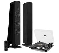 Audizio Wireless Vinyl Record Player with Active Floor Standing HiFi Tower Speakers - Turntable Stereo System, Bluetooth, USB, Optical, 320W, Black